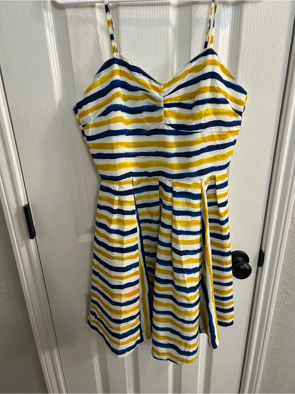 JACK by BB DAKOTA Fit & Flare Dress Lund Striped White Blue Yellow Sweetheart  S